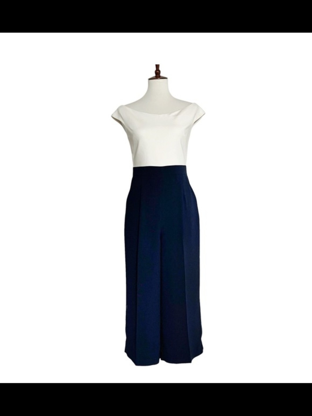 Ted Baker NWT Cap-Sleeve Two-Tone Wide-Leg Jumpsuit in White and Navy